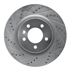 Land Rover LR3 Brake Rotor (1) - Front Left - R1 Concepts - Drilled & Slotted - Silver - `05-`09